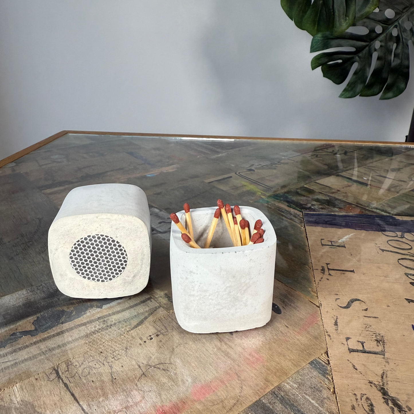 Square Concrete Match Stick Pot