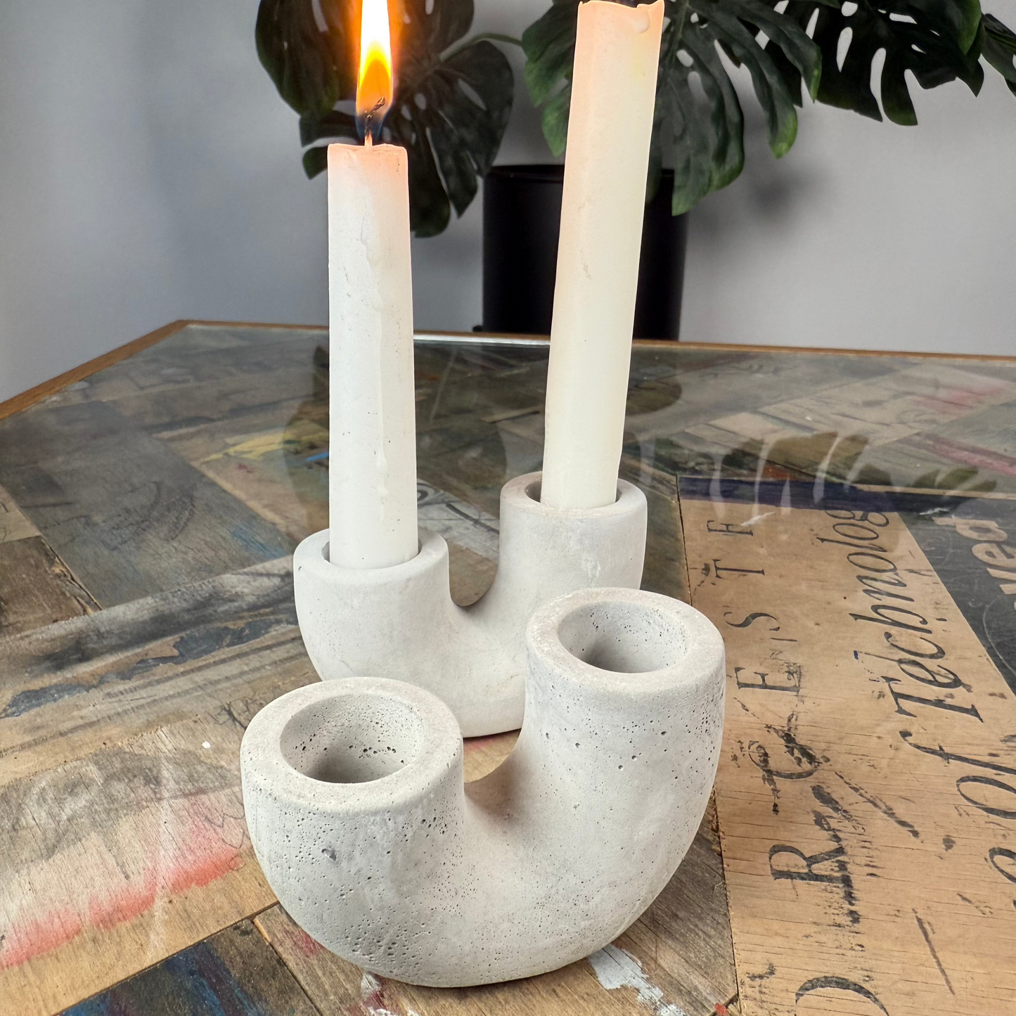 Concrete Double Dinner Candle Holder