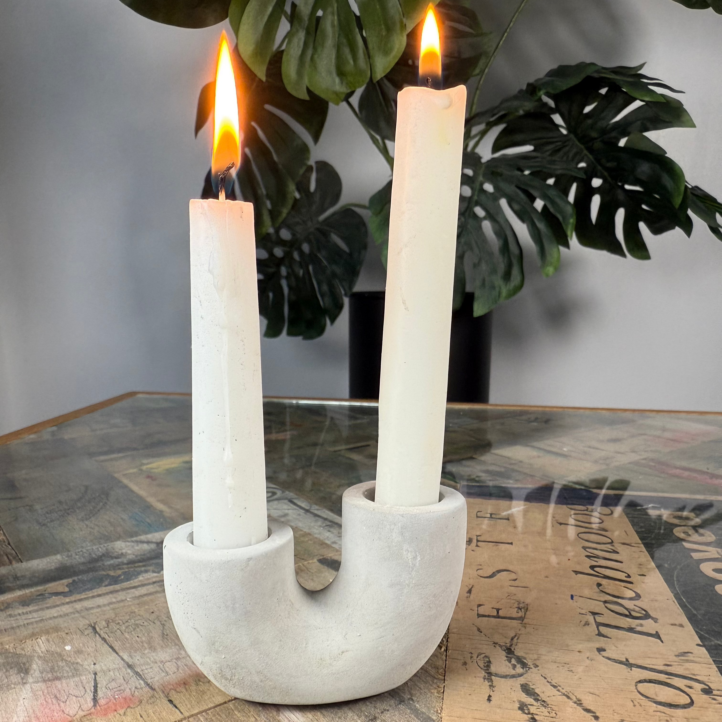 Concrete Double Dinner Candle Holder