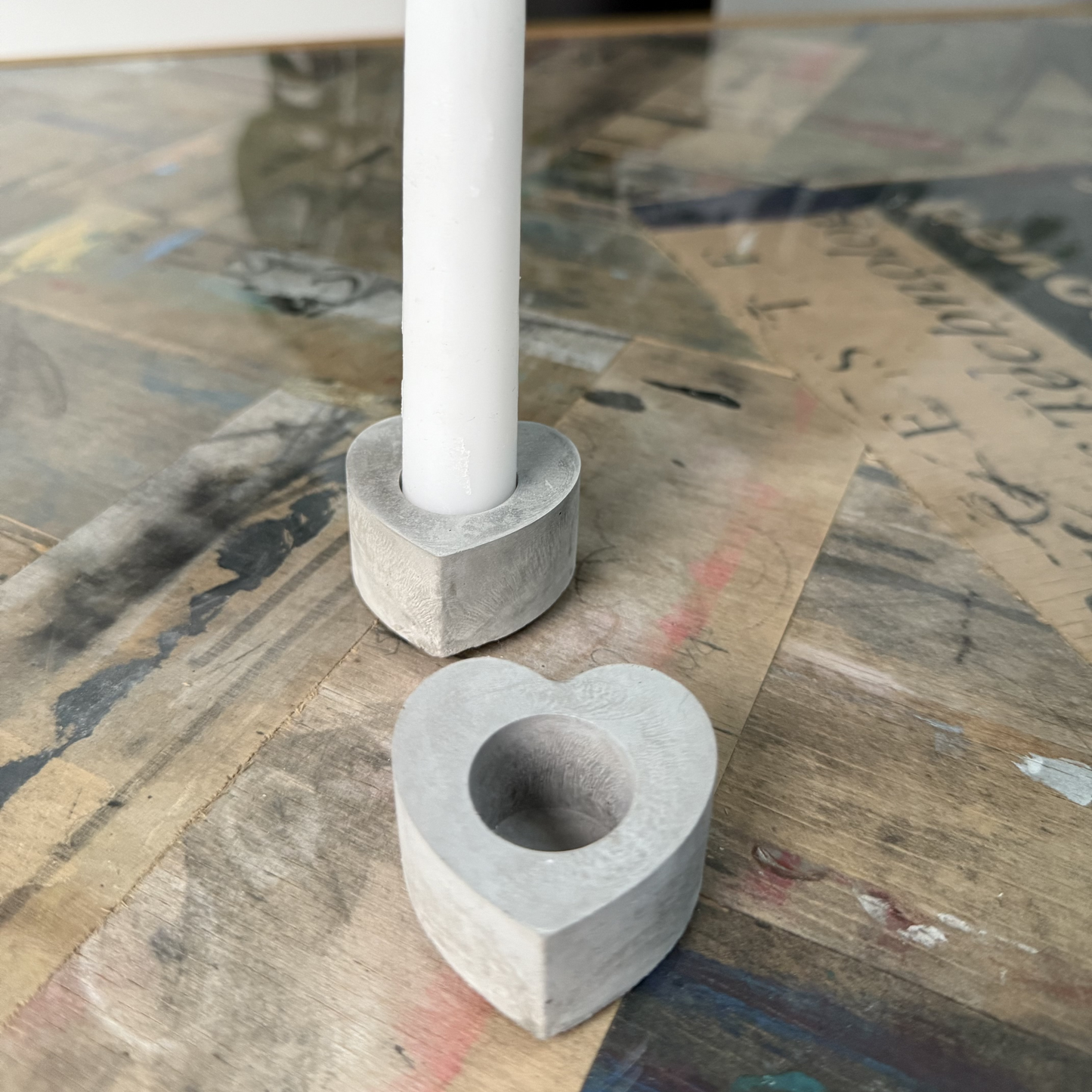 Concrete Heart Dinner Candle Holder