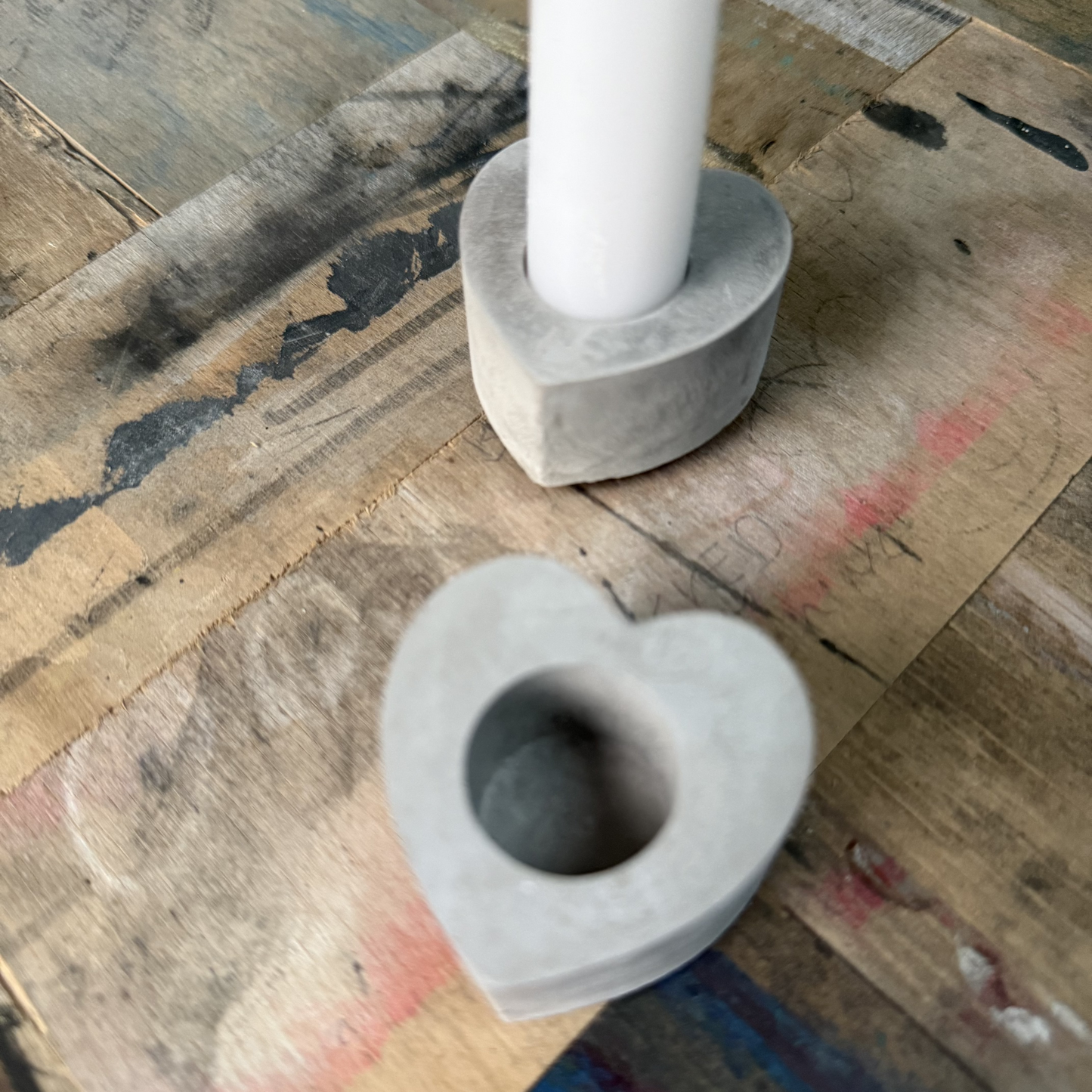 Concrete Heart Dinner Candle Holder