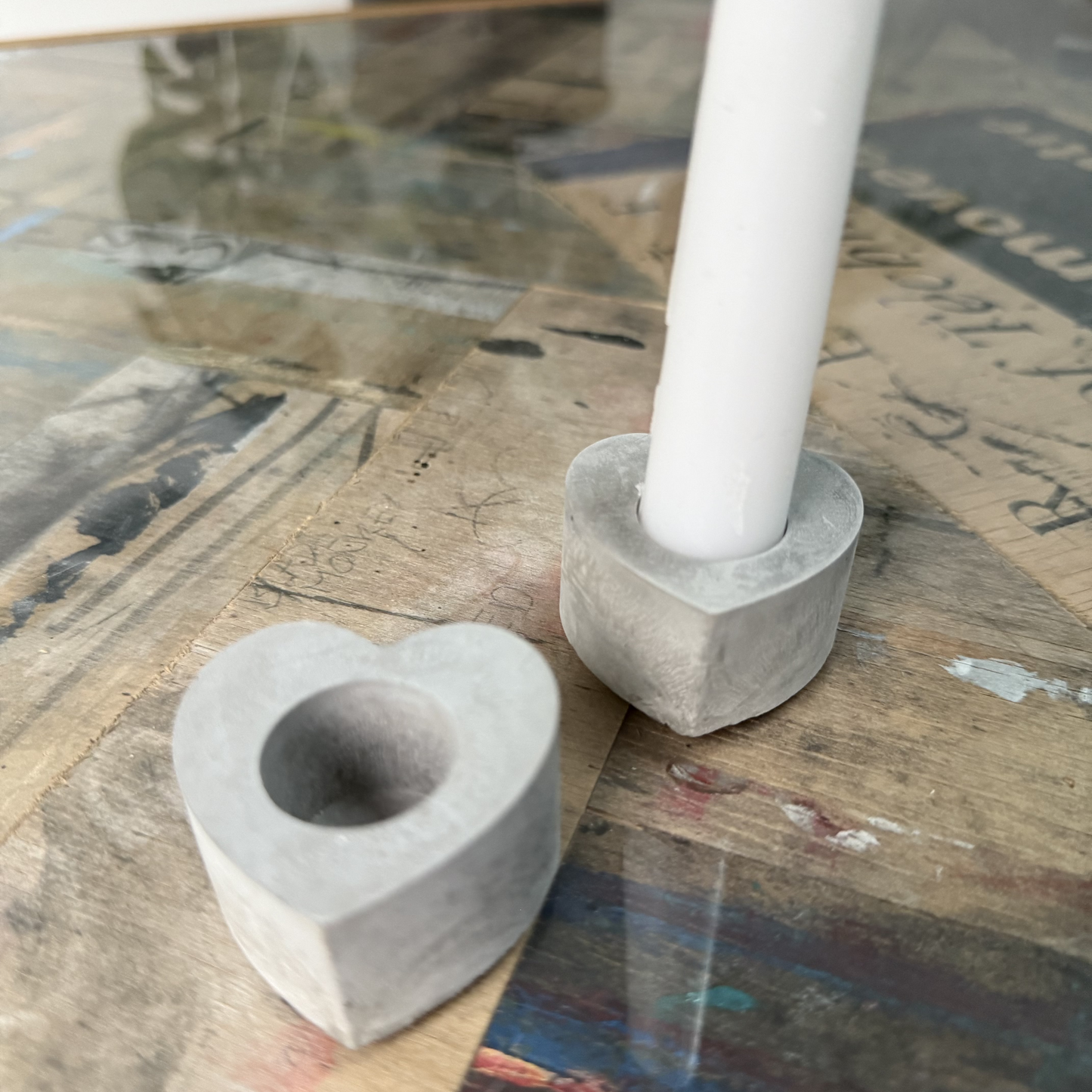 Concrete Heart Dinner Candle Holder